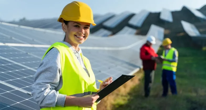 Vista de chica en proyecto solar a gran escala